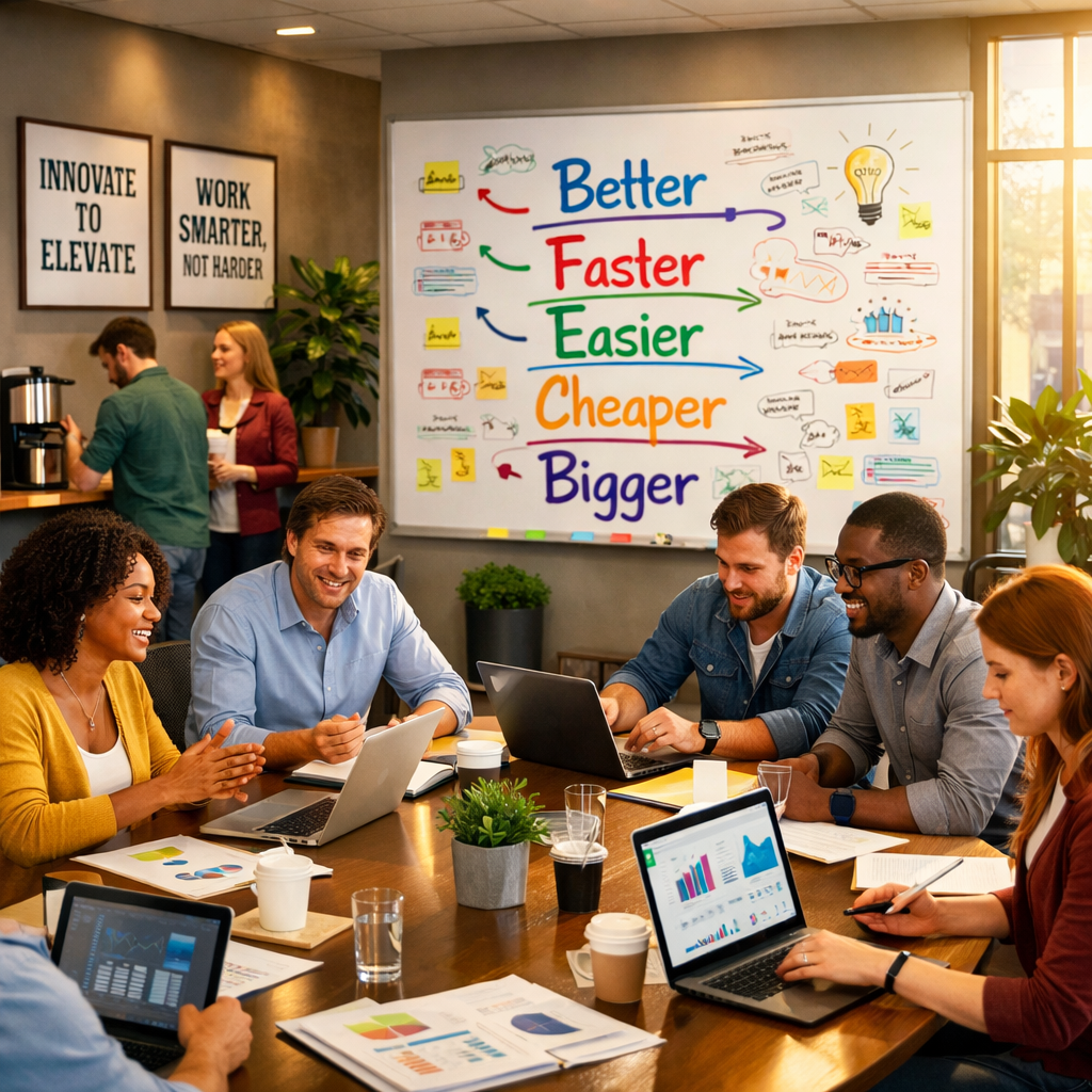 group of coworkers sitting around white board