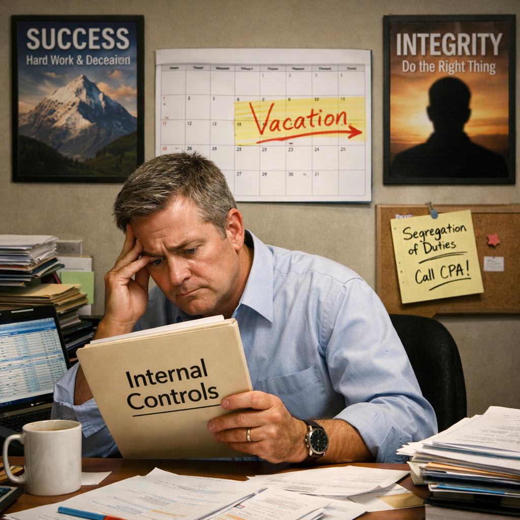 businessman looking at a cluttered desk